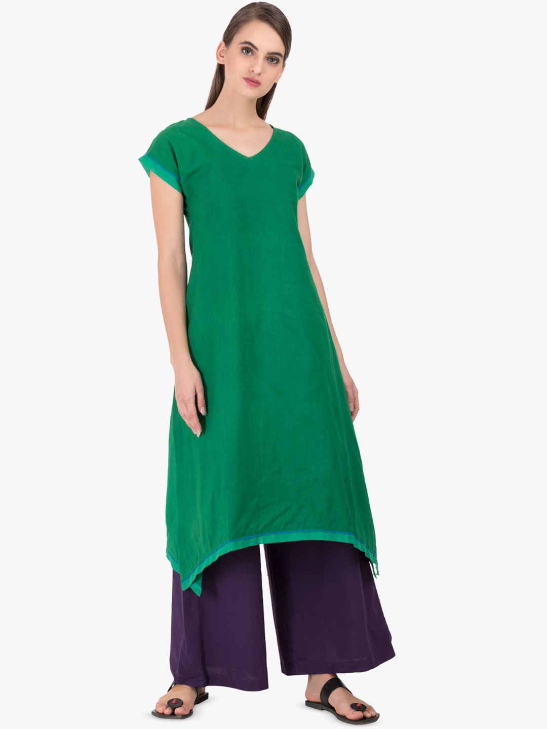 

GRASS by Gitika Goyal Women Green Solid Asymmetric A-Line Kurta
