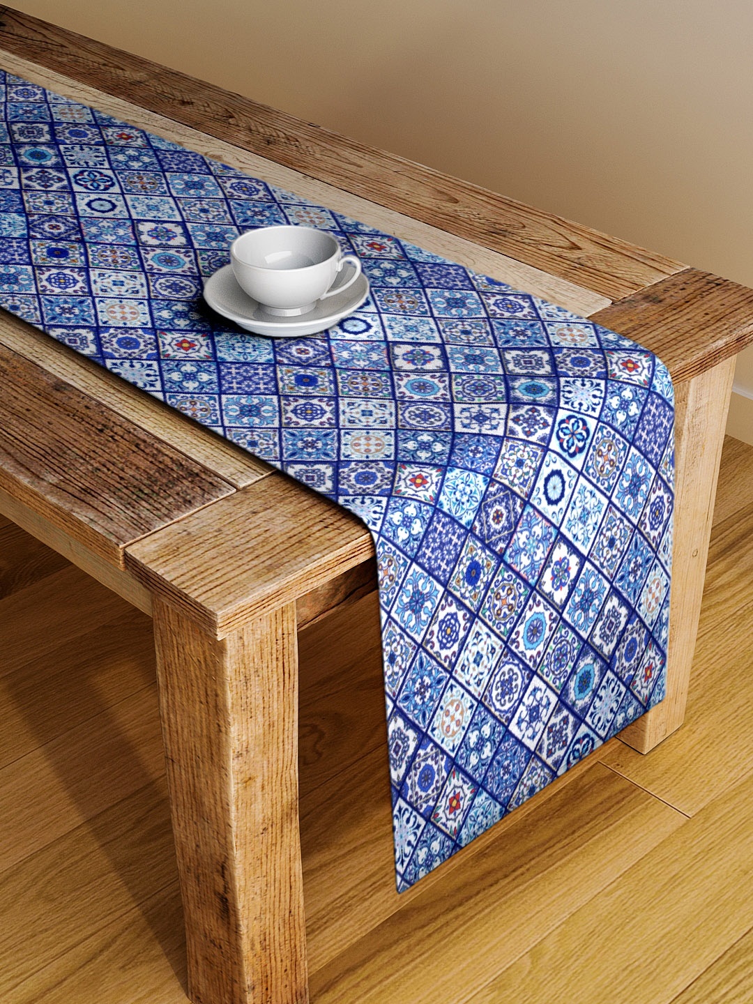 

Alina decor White & Blue Digital Printed Table Runner