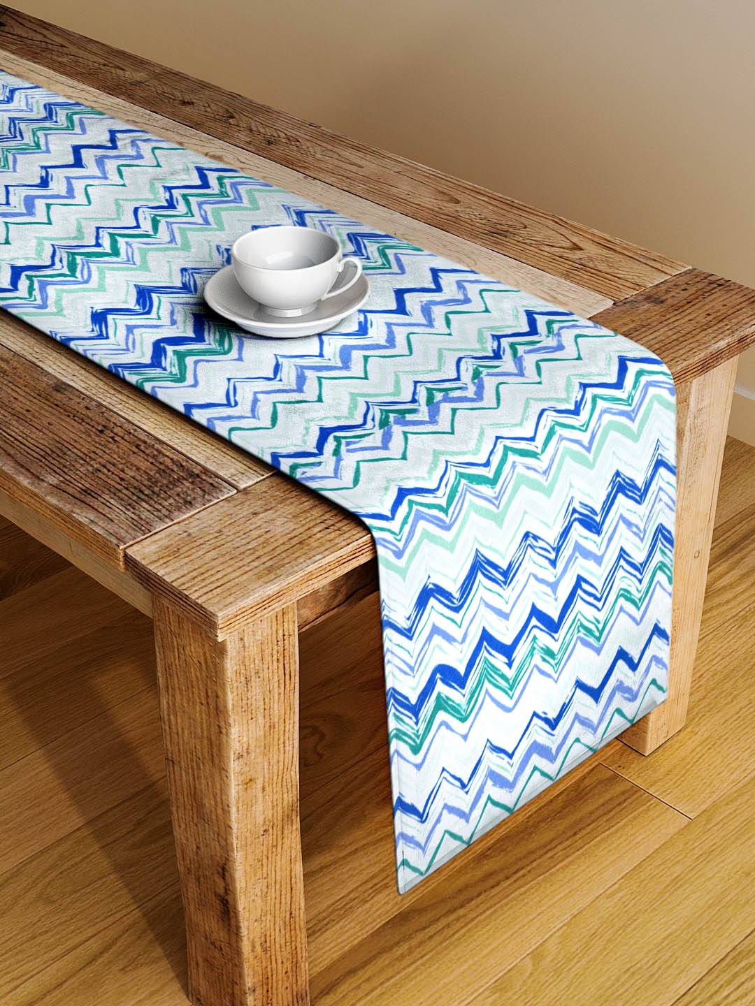 

Alina decor Blue & Green Digital Printed Table Runner, Off white