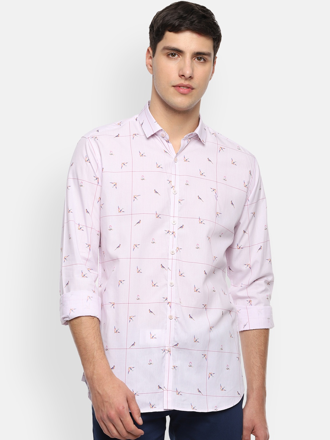 

V Dot Men Pink Printed Slim Fit Casual Shirt