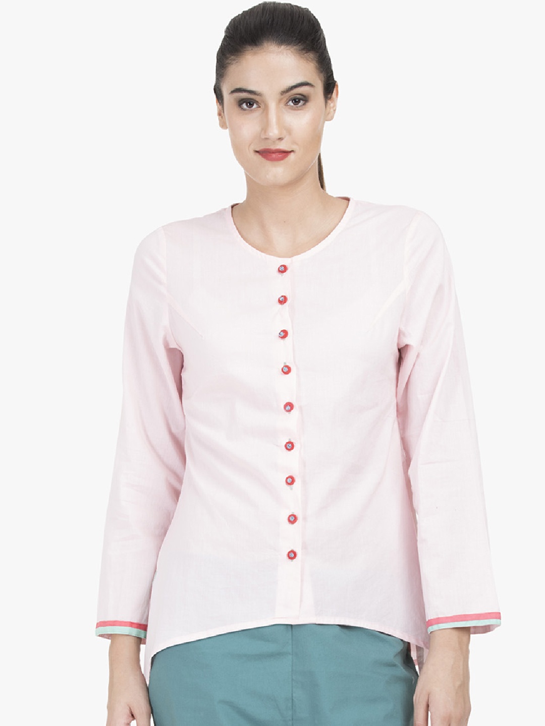 

GRASS by Gitika Goyal Women Pink Slim Fit Solid Casual Shirt