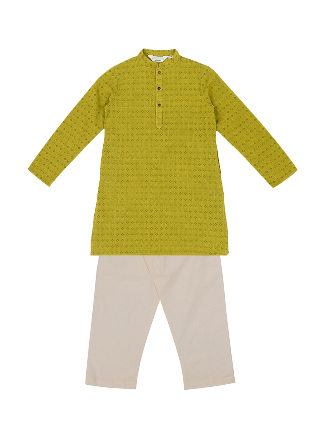 

indus route by Pantaloons Boys Green & Off-White Self Design Kurta with Pyjamas