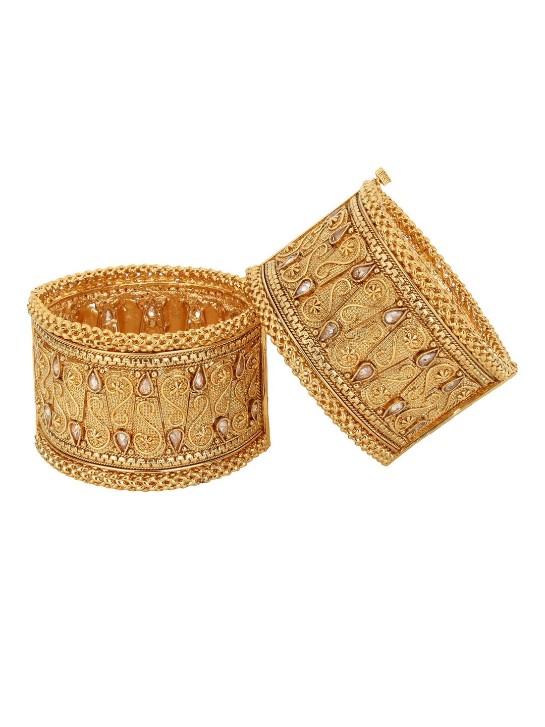 

Adwitiya Collection Set of 2 Gold-Plated Stone Studded Handcrafted Bangles