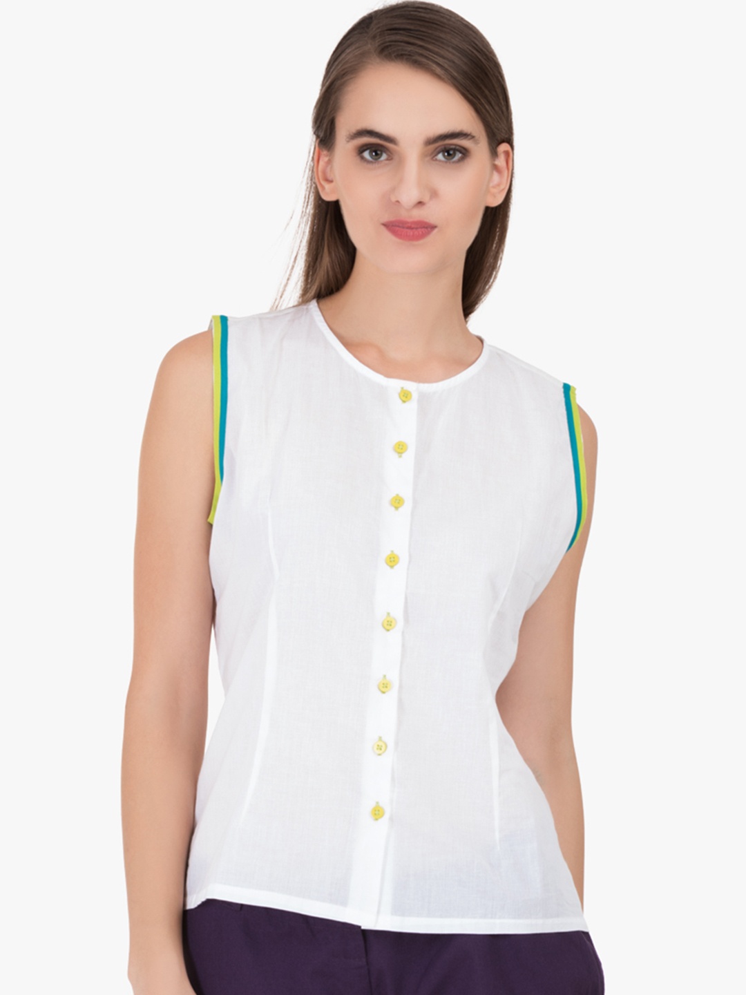 

GRASS by Gitika Goyal Women White Solid Pure Cotton Top