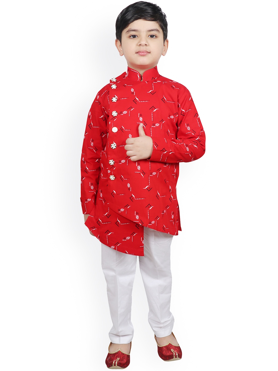 

SG YUVRAJ Boys Red & White Printed Kurta with Trousers