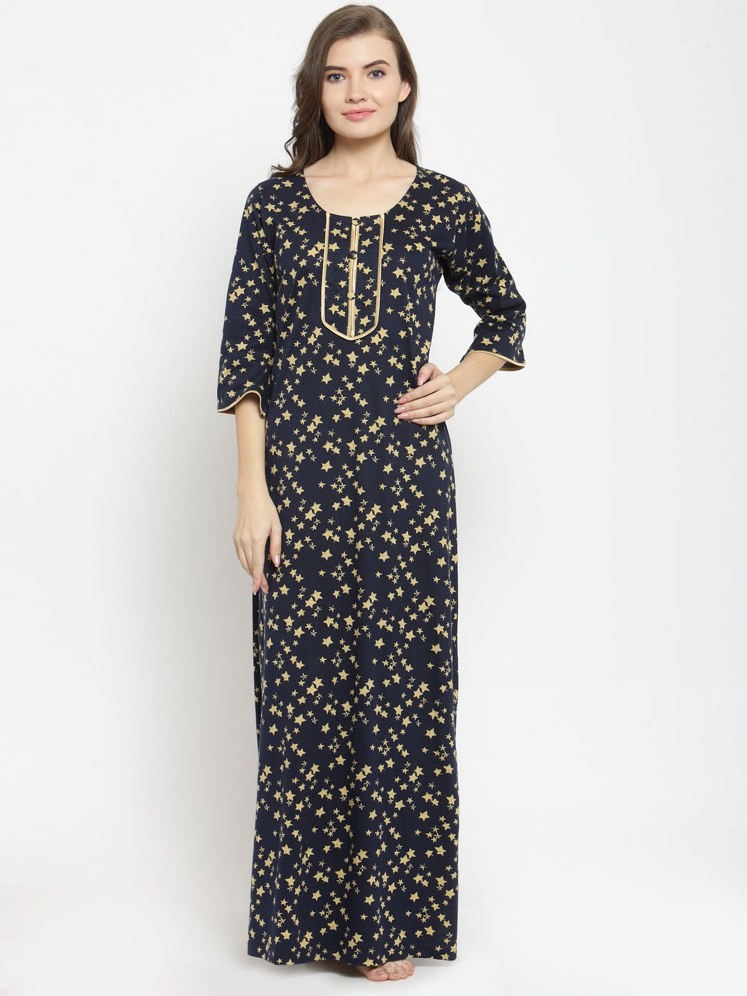 

Claura Navy Blue Printed Nightdress