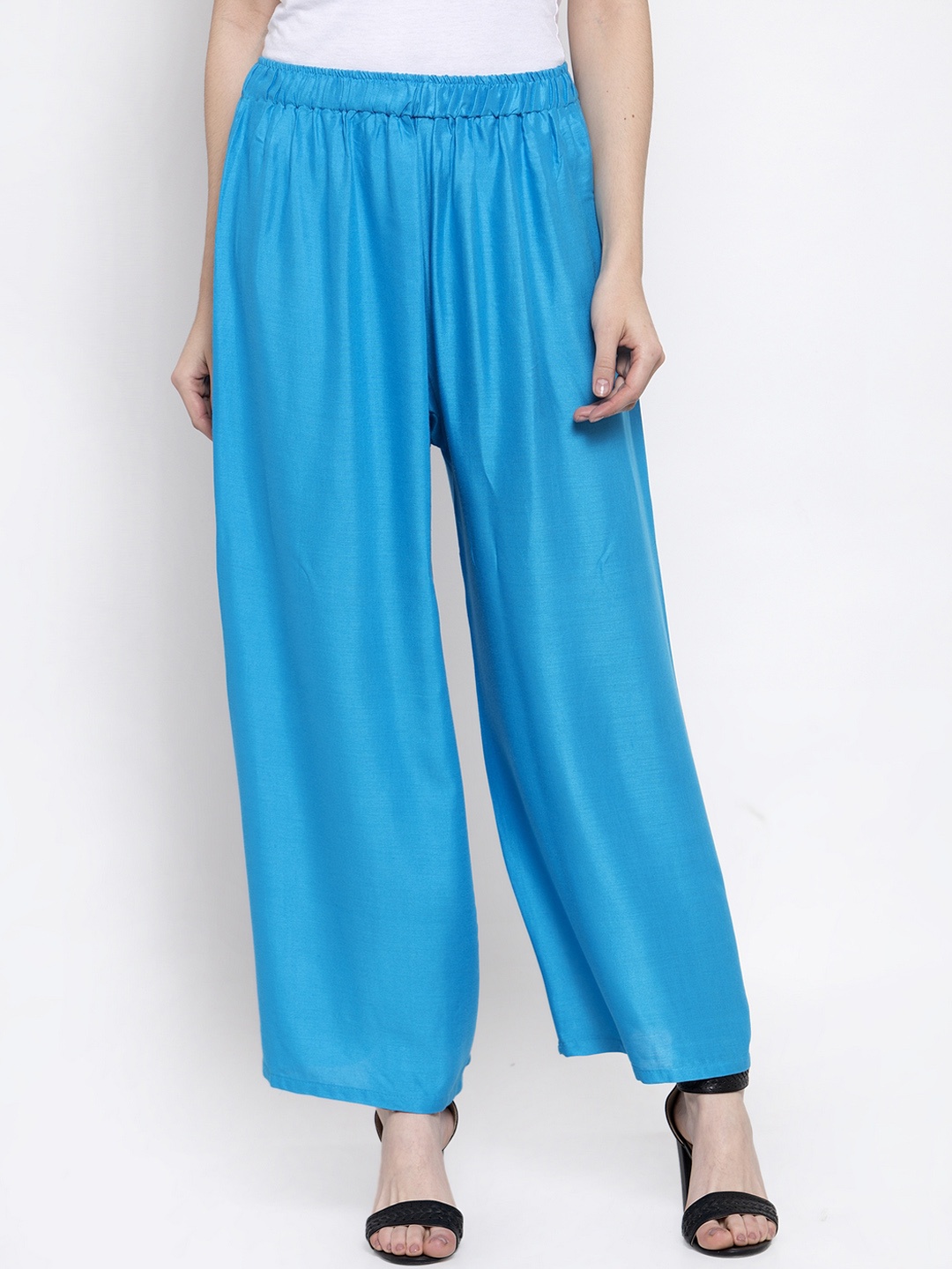 

TAG 7 Women Blue Solid Flared Palazzos