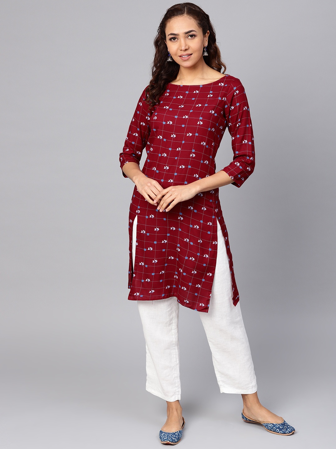 

Jompers Women Maroon Printed Kurta with Trousers