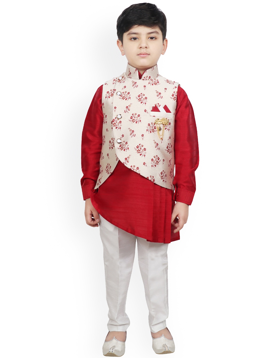 SG YUVRAJ Boys Maroon & White Printed Kurta with Trousers