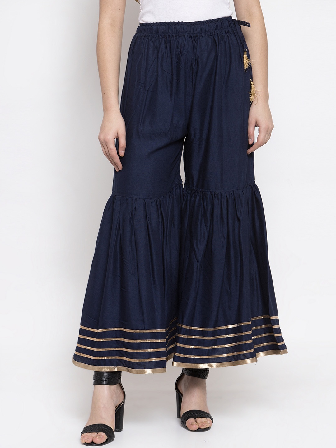 

TAG 7 Women Navy Blue Hem Design Flared Sharara