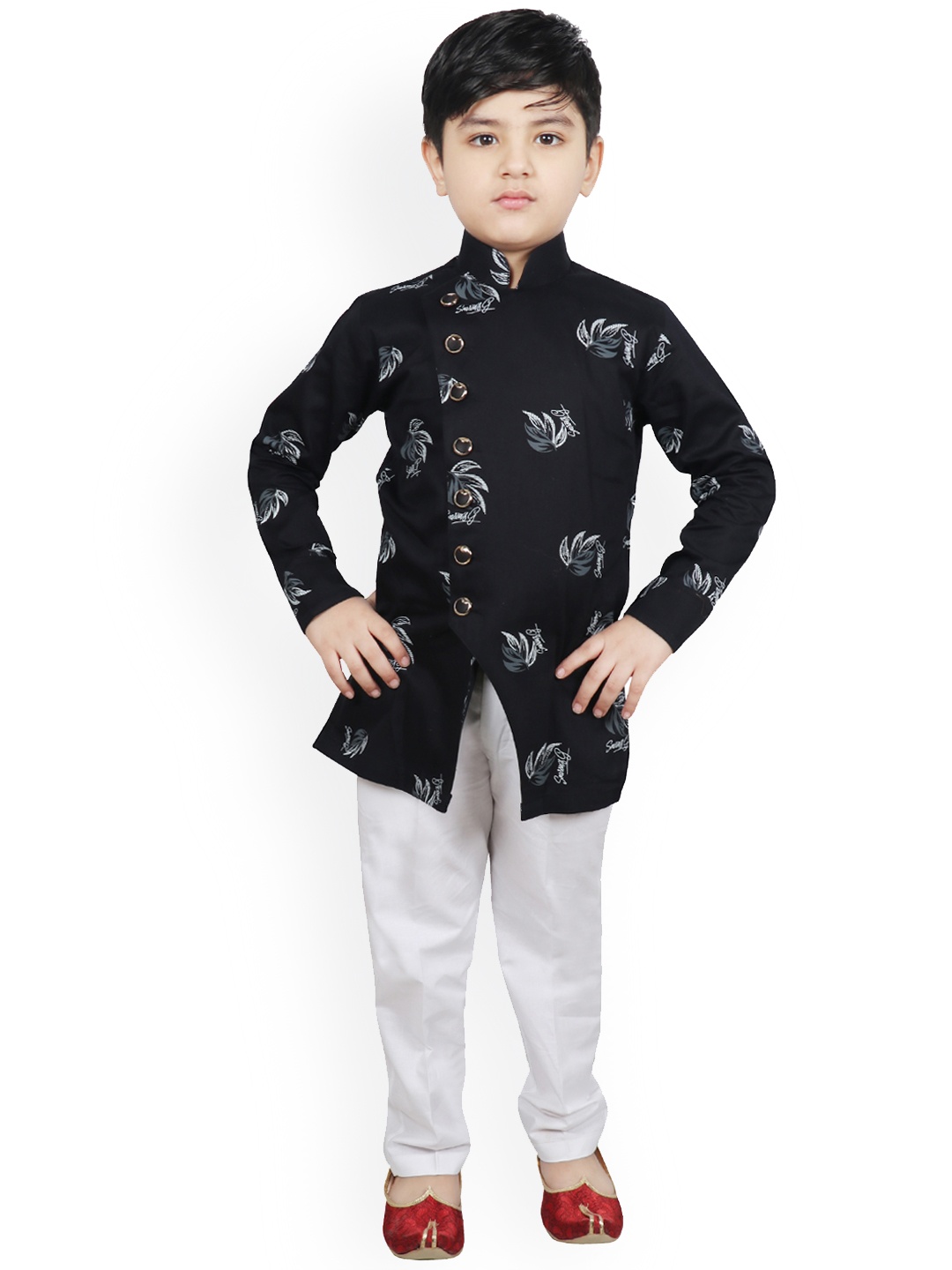 

SG YUVRAJ Boys Navy Blue & Grey Printed Kurta with Trousers