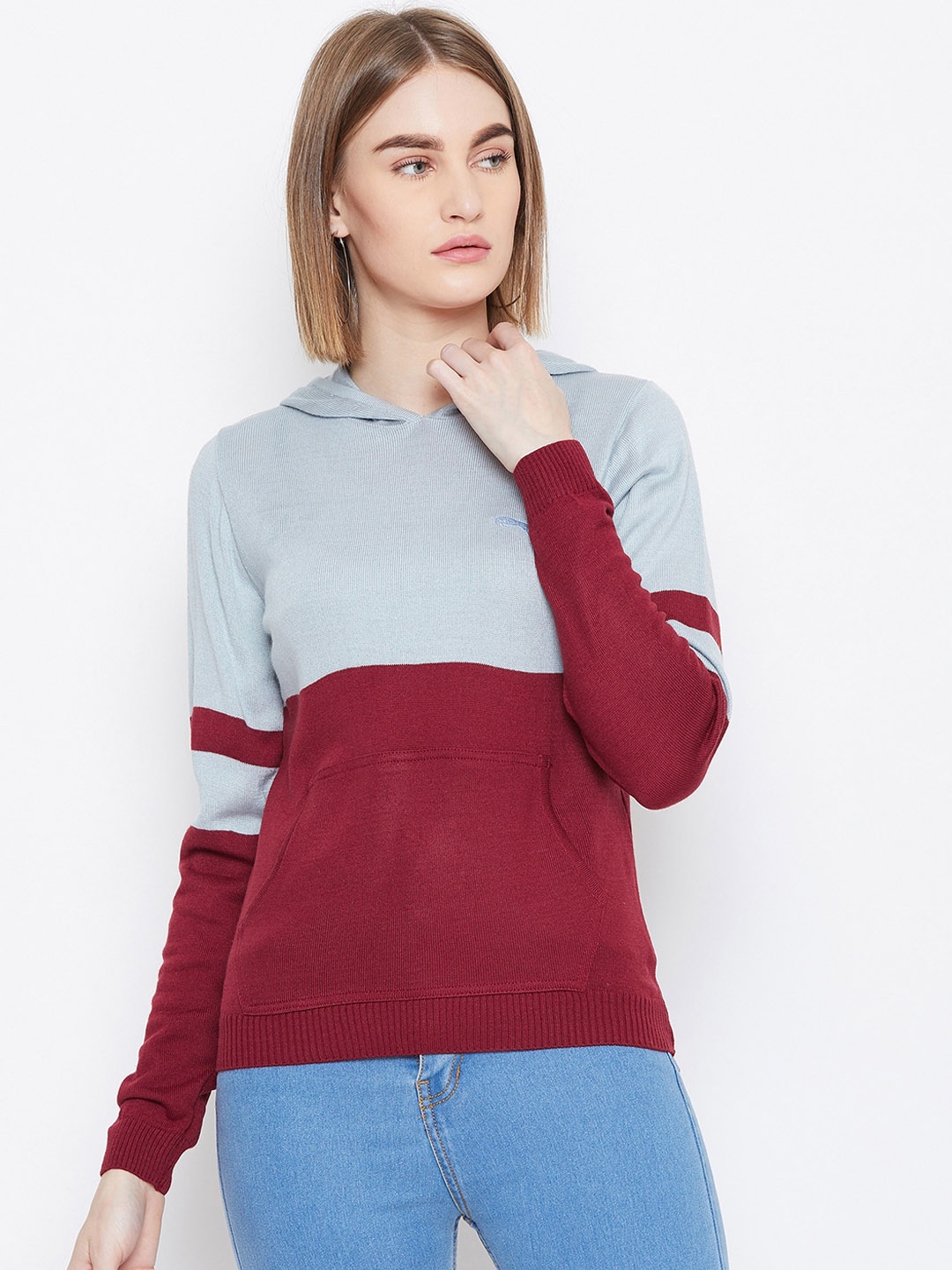 

JUMP USA Women Blue Colourblocked Hooded Pullover