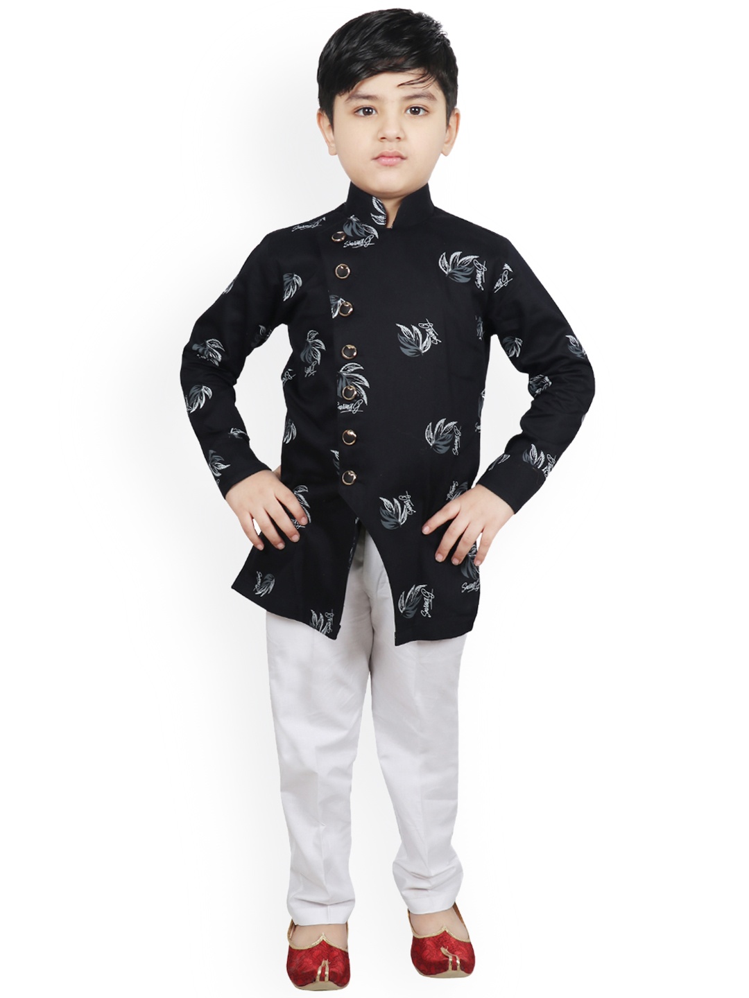 

SG YUVRAJ Boys Navy Blue & Grey Printed Kurta with Trousers
