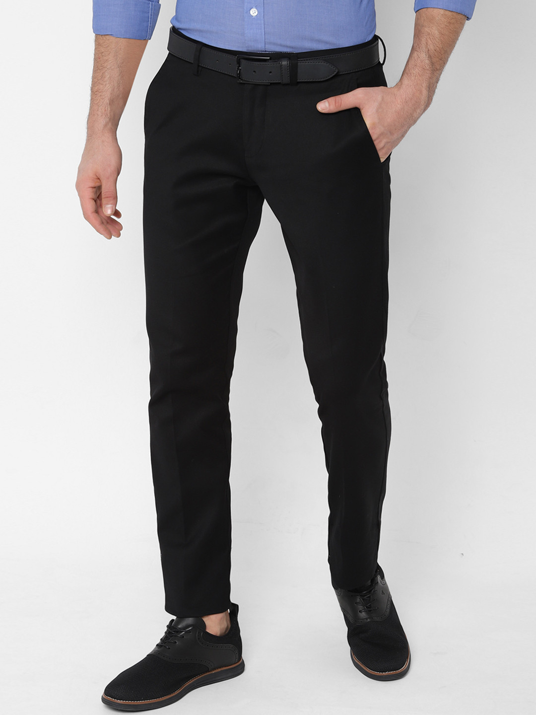 

Allen Solly Men Black Slim Fit Solid Regular Trousers