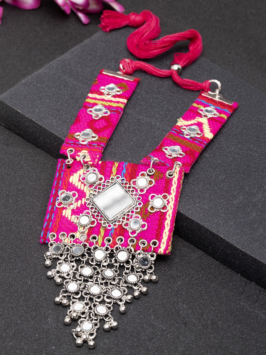 

Moedbuille Pink & Silver-Toned German Silver Handcrafted Afghan Necklace