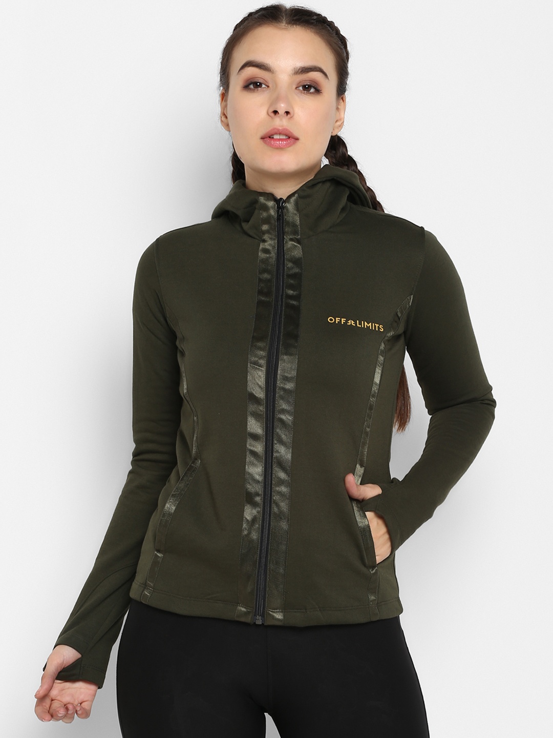 

OFF LIMITS Women Olive Green Solid Sporty Jacket