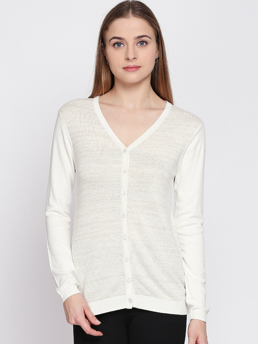 

Honey by Pantaloons Women White Solid Cardigan Sweater