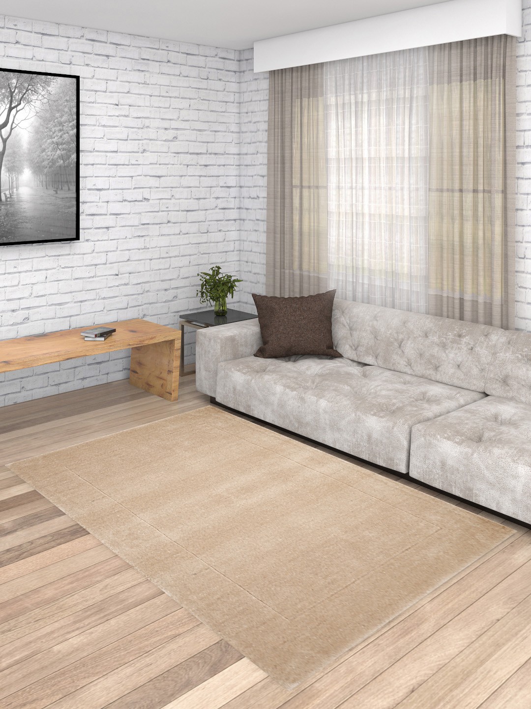 

PRESTO Beige Solid Hand Tufted Wool Anti-Skid Carpet