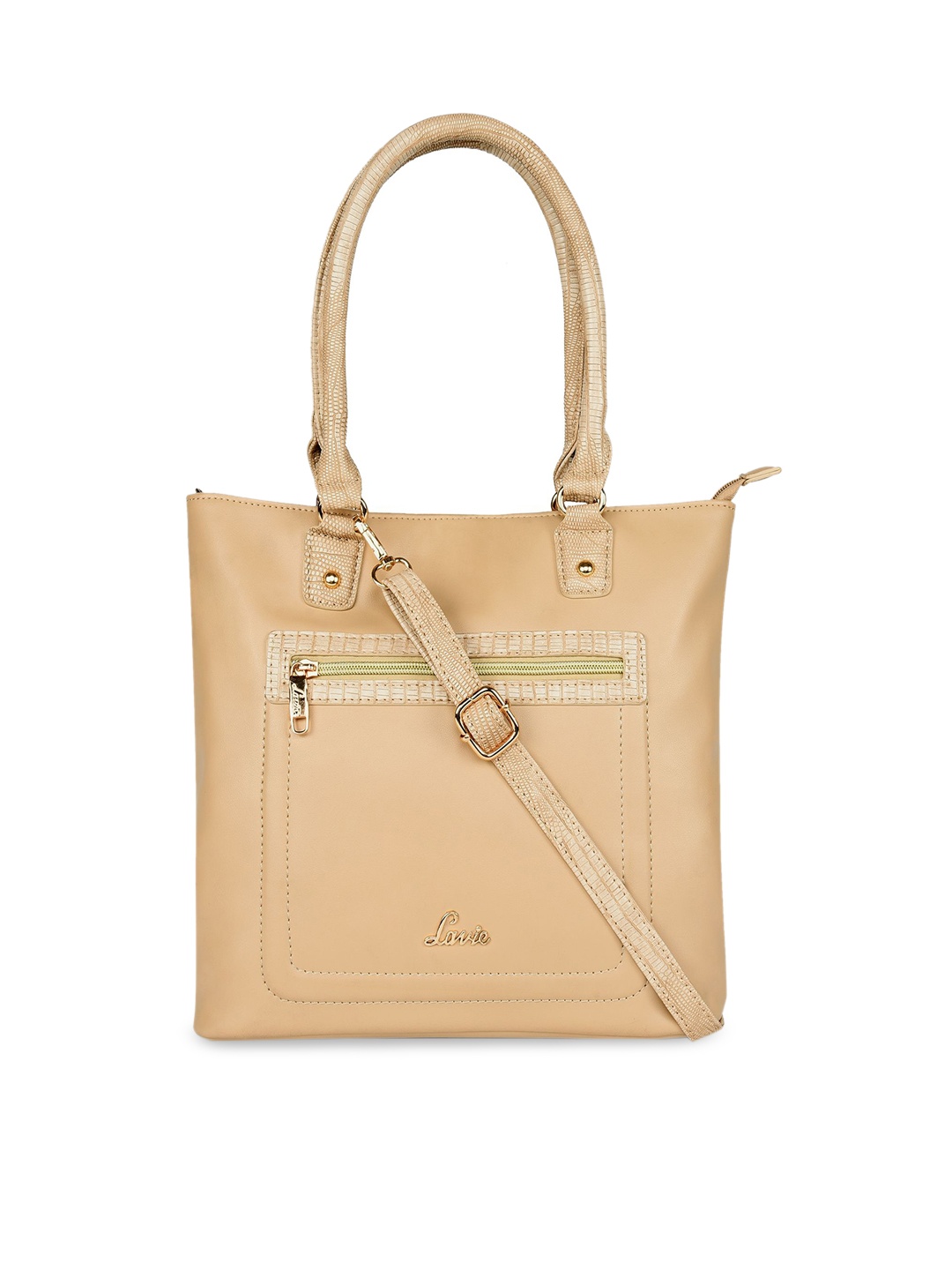 Lavie Beige Solid Handheld Bag