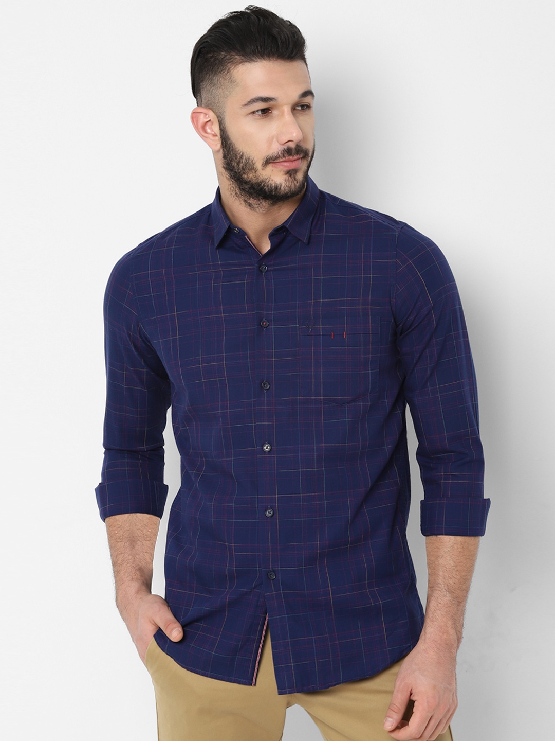 

Allen Solly Men Navy Blue Slim Fit Checked Casual Shirt