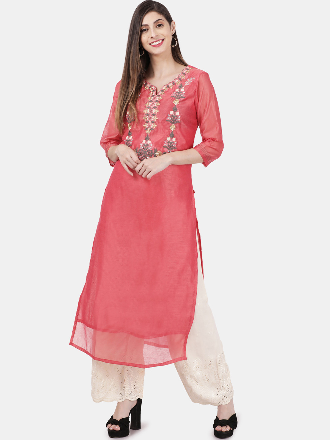 

Alena Women Pink Embroidered Straight Kurta