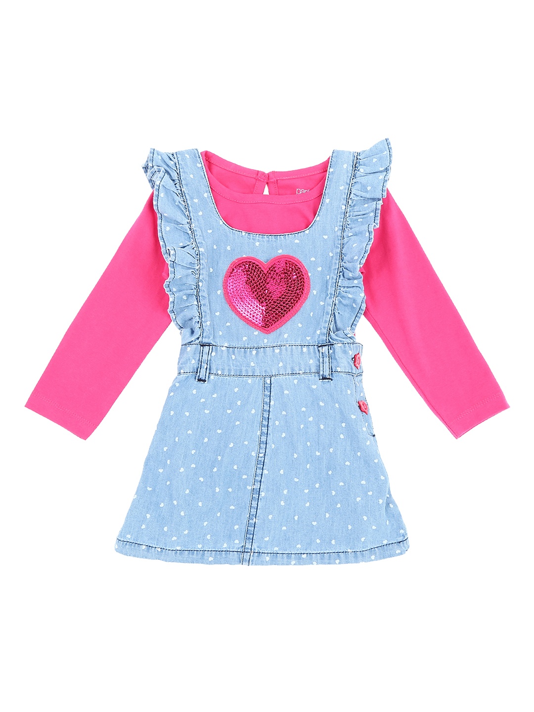 

Pantaloons Baby Infant Blue & Pink T-shirt with Dungarees