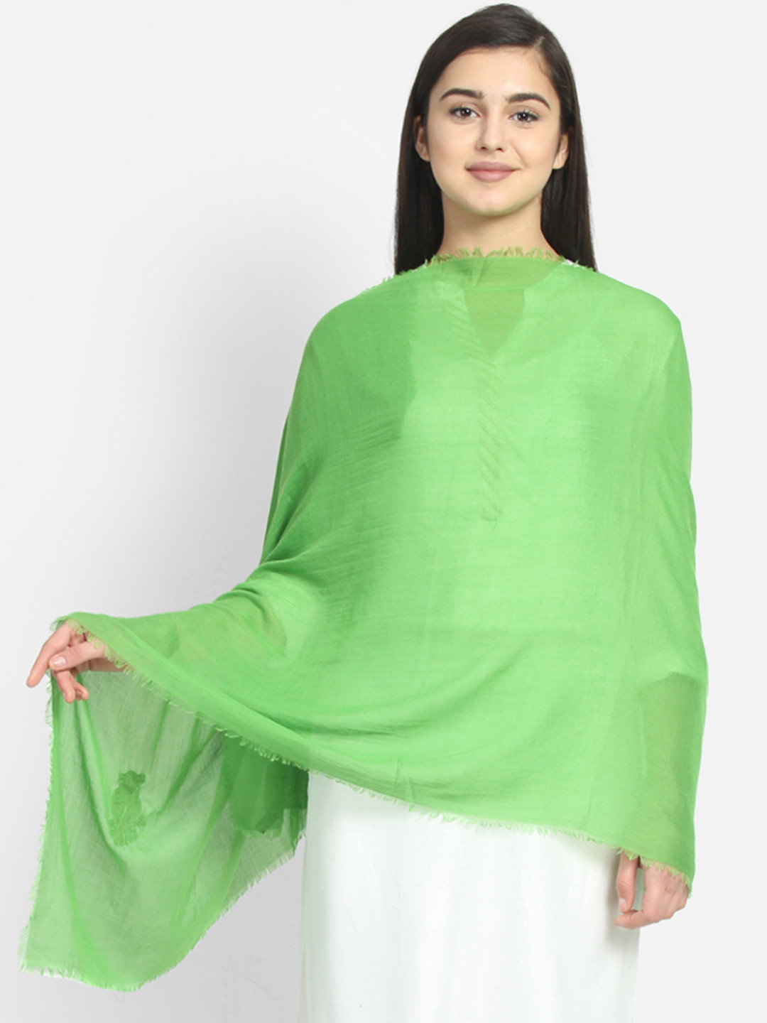 

Anekaant Women Green Solid Stole