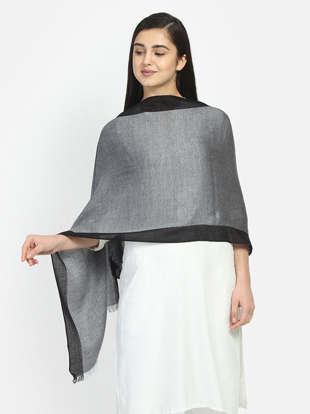 

Anekaant Women Black & Grey Woven Design Stole