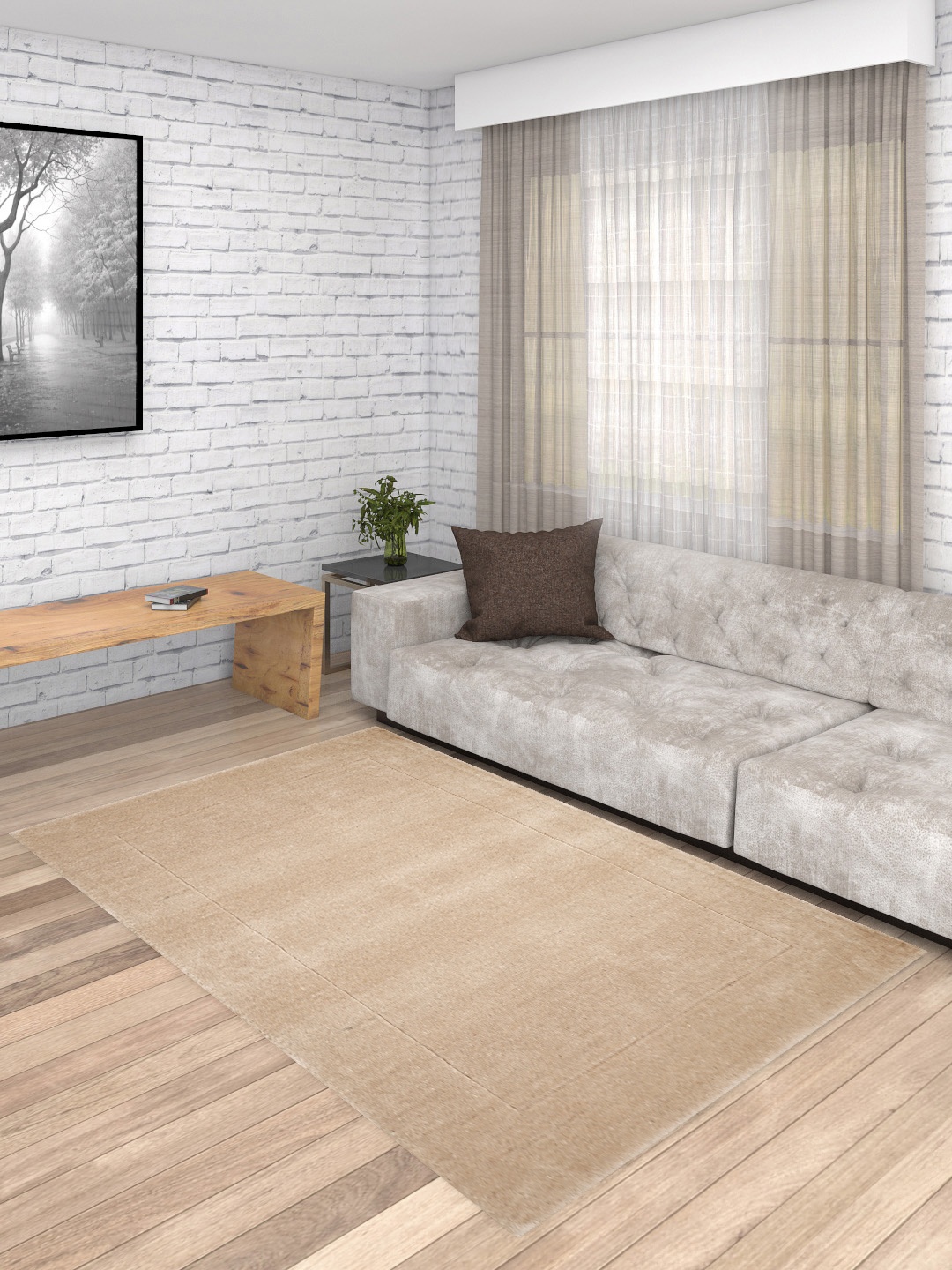 

PRESTO Beige Solid Hand Tufted Wool Anti-Skid Carpet
