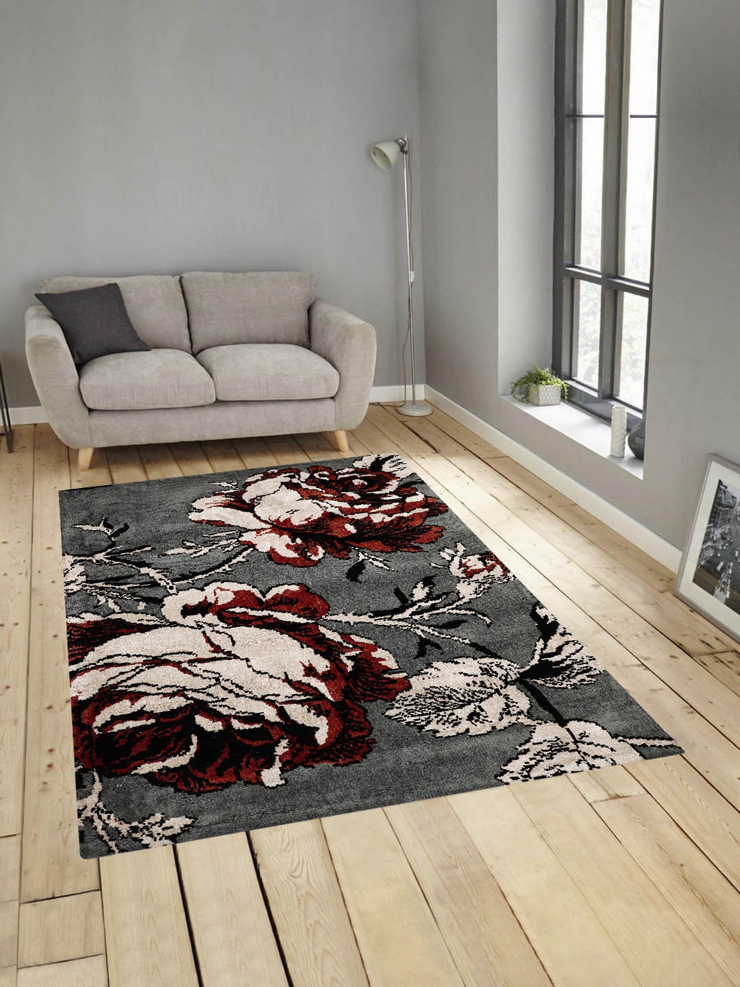 

Presto Grey & Brown Floral Anti-Skid Carpet, Purple