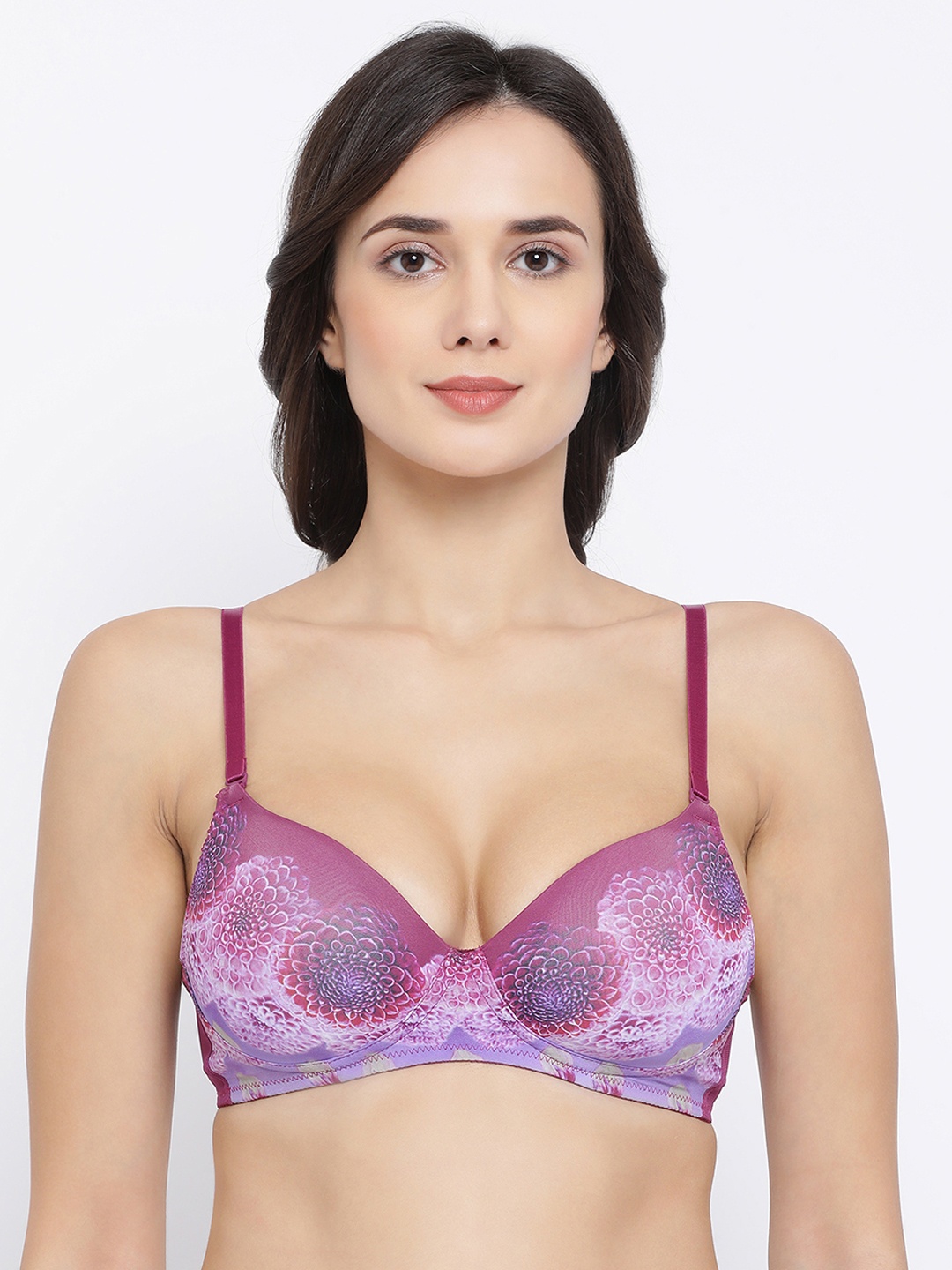 Clovia Purple Printed Padded Non-Wired Tshirt Bra BR2017P1530B