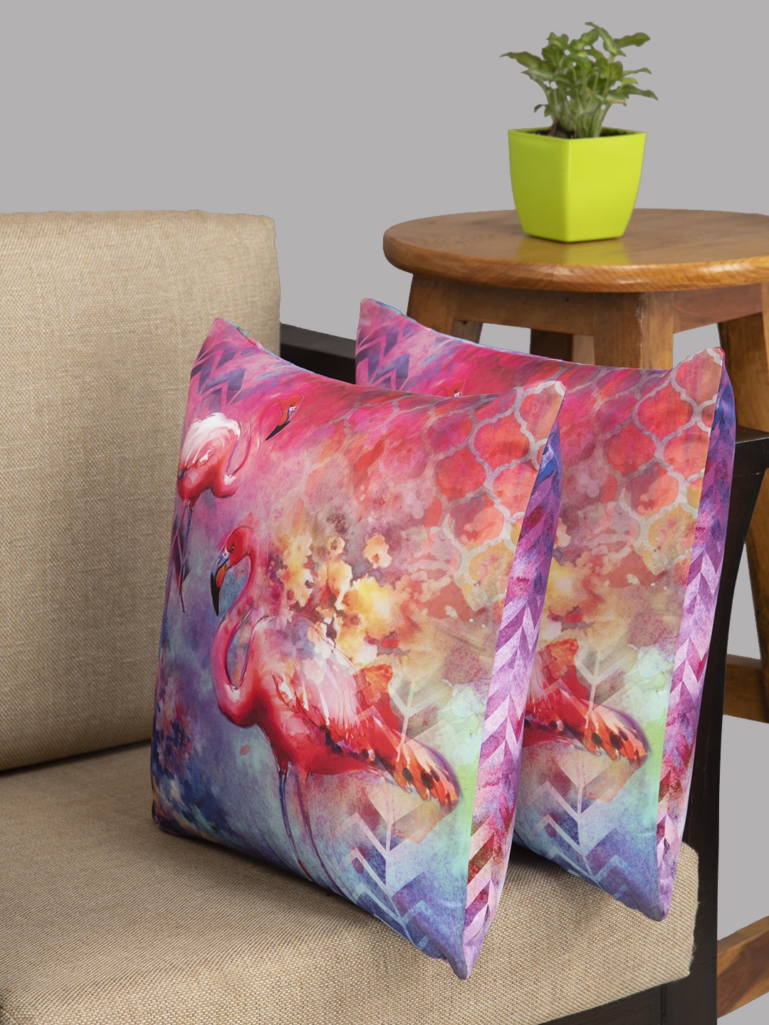 

HOUZZCODE Multicoloured Set of 2 Abstract Square Cushion Covers, Multi