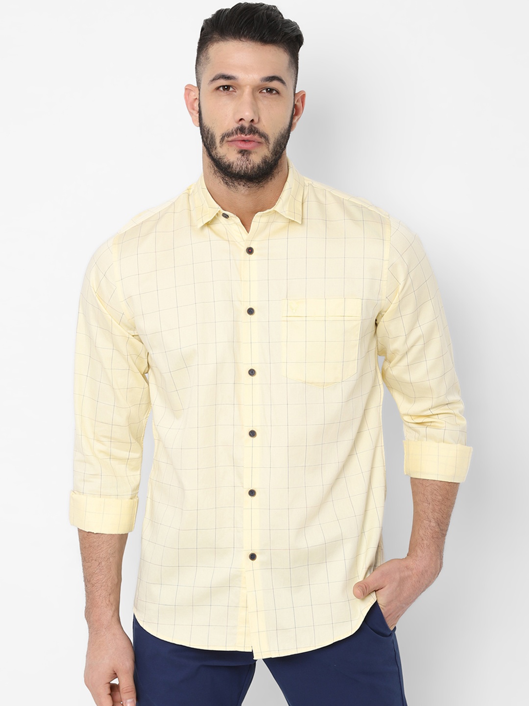 

Allen Solly Men Yellow & Black Slim Fit Checked Casual Shirt