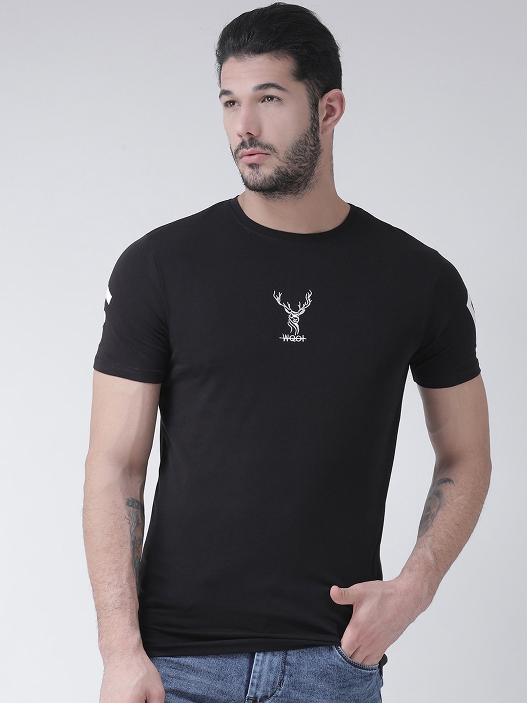 

Rex Straut Jeans Men Black Printed Round Neck T-shirt