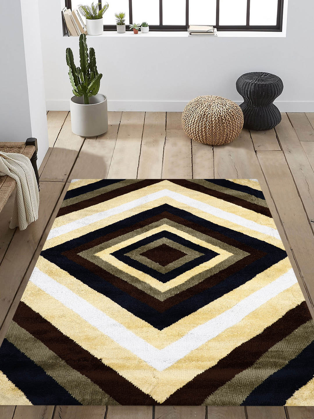 

PRESTO Beige & Navy Blue Geometric Anti-Skid Carpet