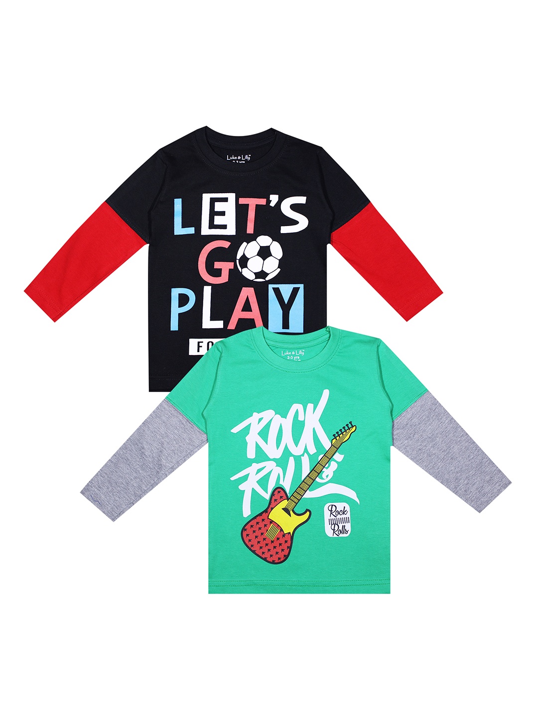 

Luke Lilly Boys Pack of 2 Round Neck Pure Cotton T-shirts, Green