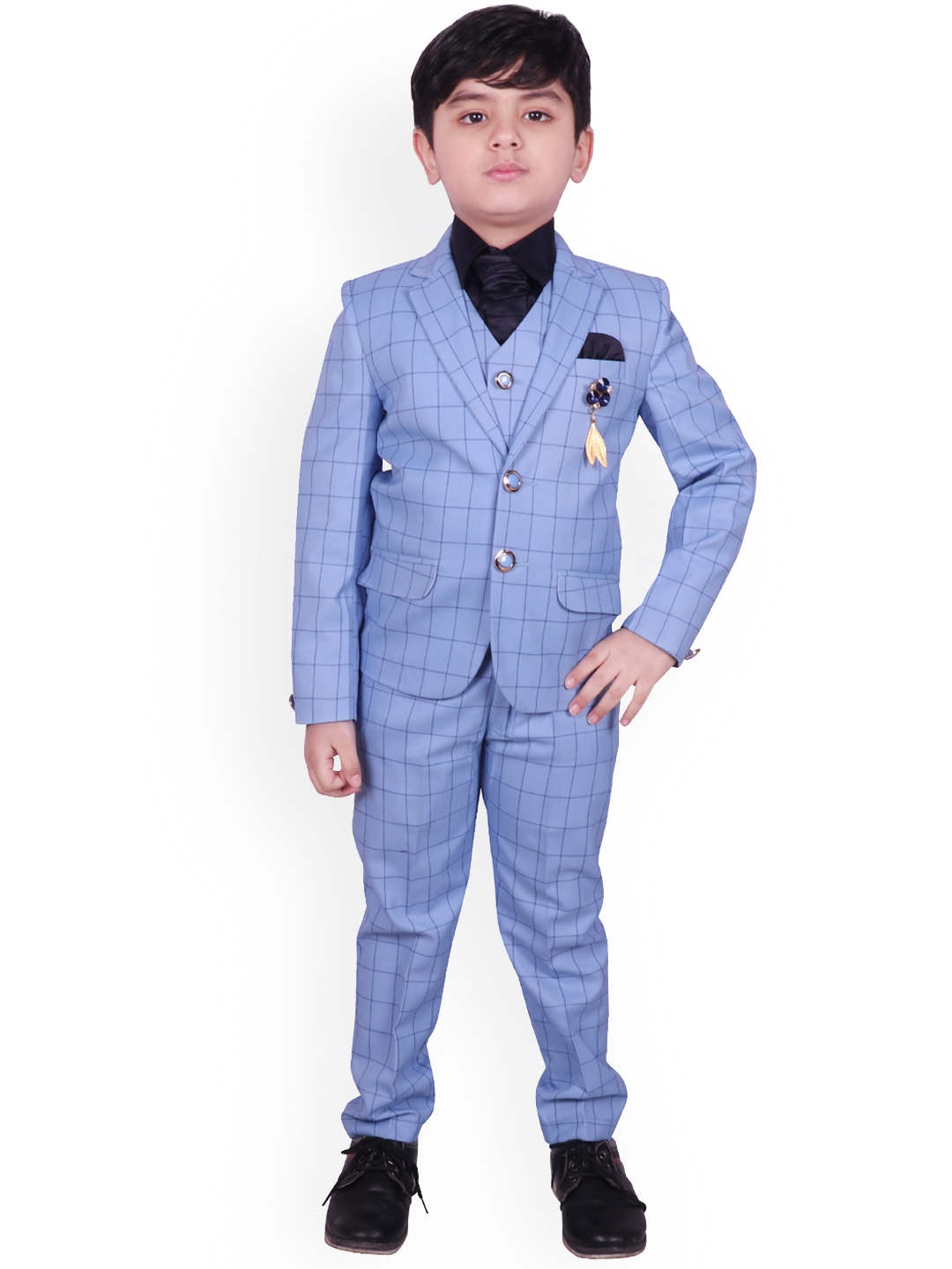 SG YUVRAJ Boys Blue & Navy Blue Checked Single-Breasted Suit