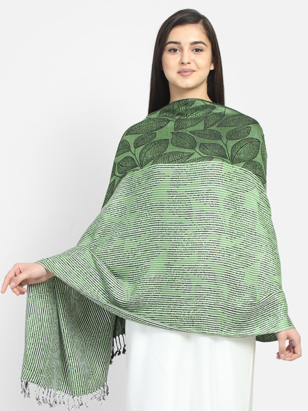 

Anekaant Women Green & Black Patterned Shawl