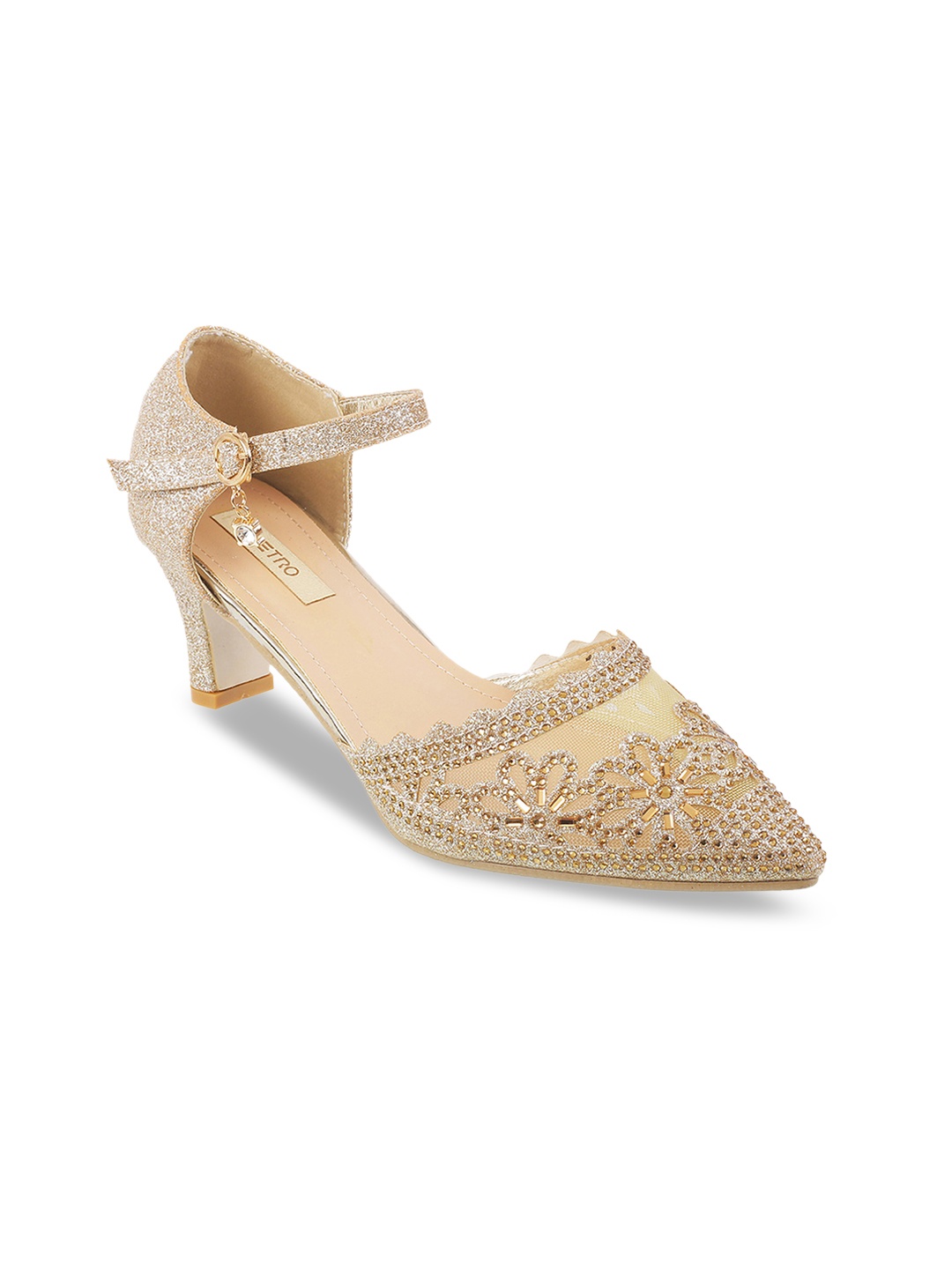 

Metro Women Gold-Toned & Beige Embellished Pumps