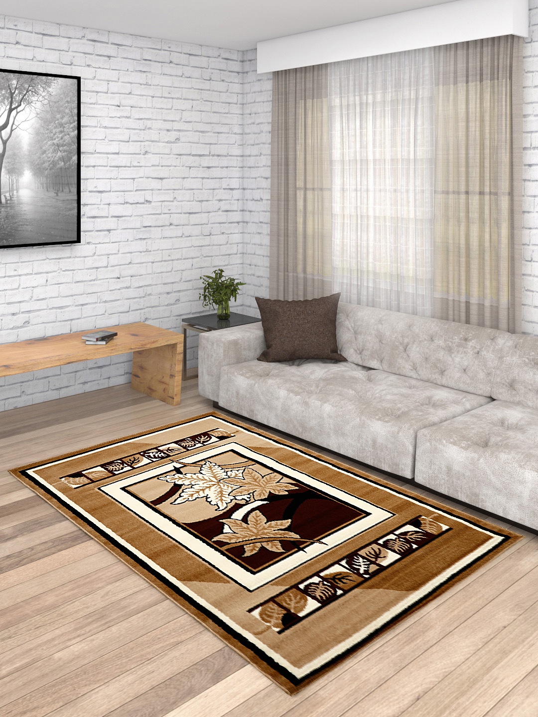 

PRESTO Brown & Beige Printed Anti-Skid Carpet