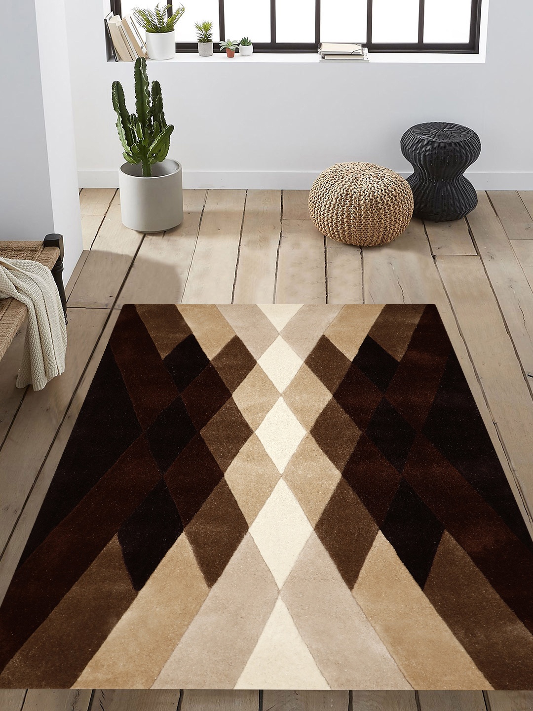 

Presto Brown & Beige Geometric Wool Hand Tufted Anti-Skid Carpet