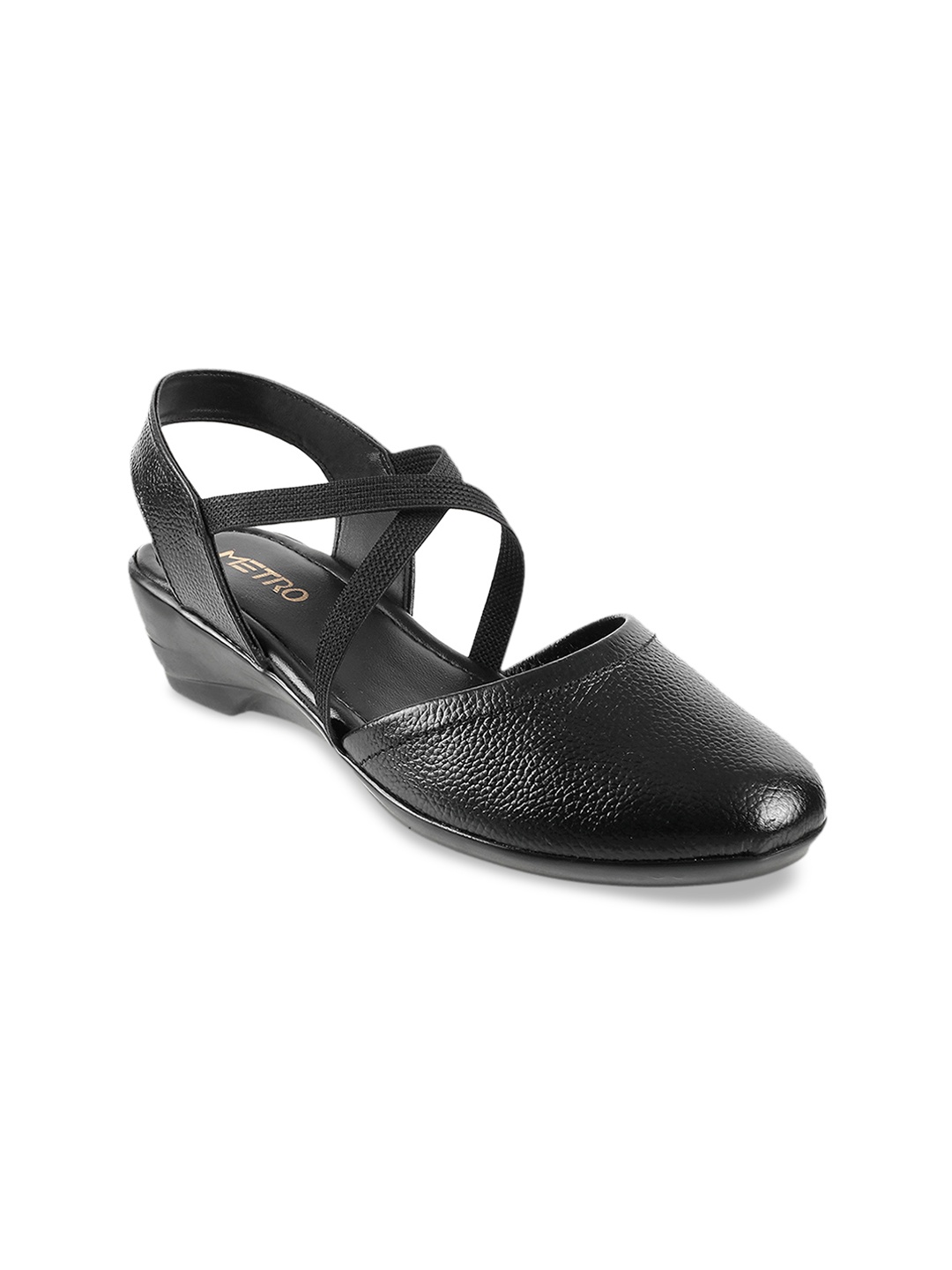 

Metro Women Black Solid Leather Comfort Heels
