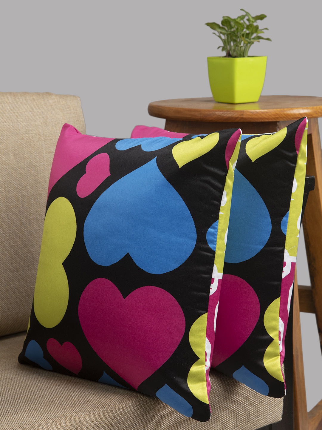 

HOUZZCODE Pink & Blue Set of 2 Quirky Square Cushion Covers
