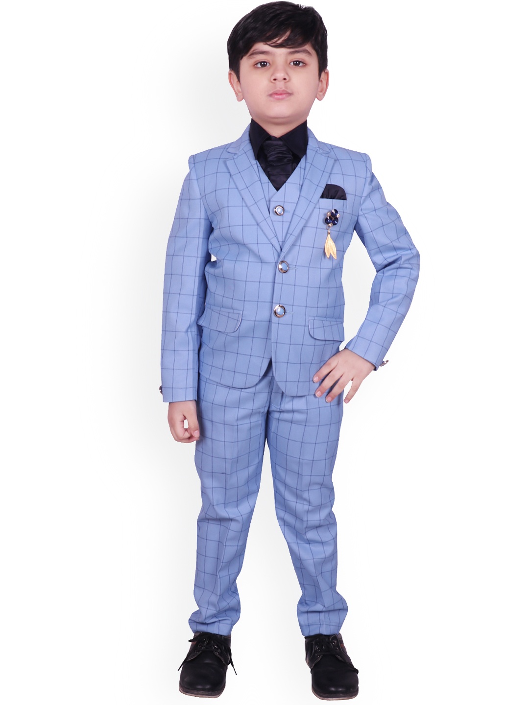 

SG YUVRAJ Boys Blue & Black Checked Single-Breasted Suit
