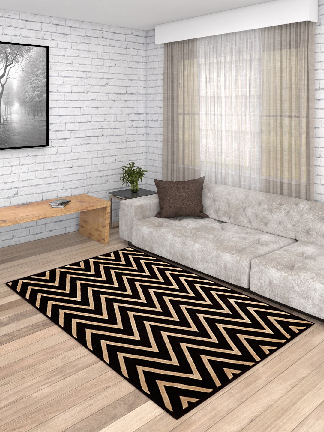 

PRESTO Brown & Beige Printed Hand Tufted Wool Anti-Skid Carpet
