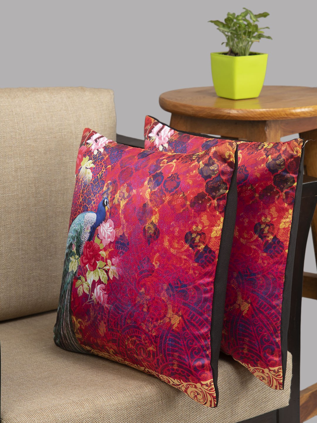 

HOUZZCODE Pink Set of 2 Ethnic Motifs Square Cushion Covers