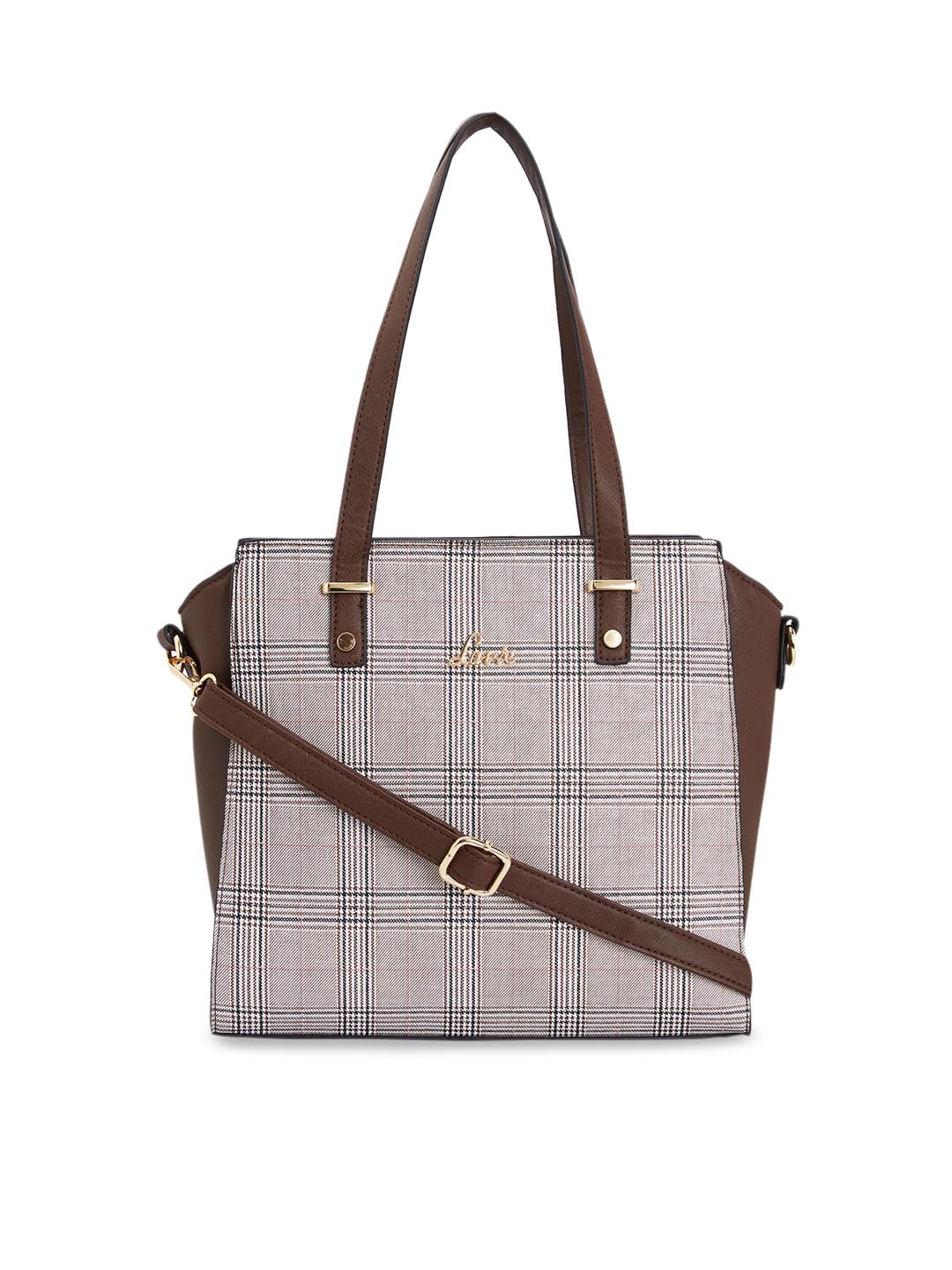 

Lavie Brown & Beige Checked Handheld Bag