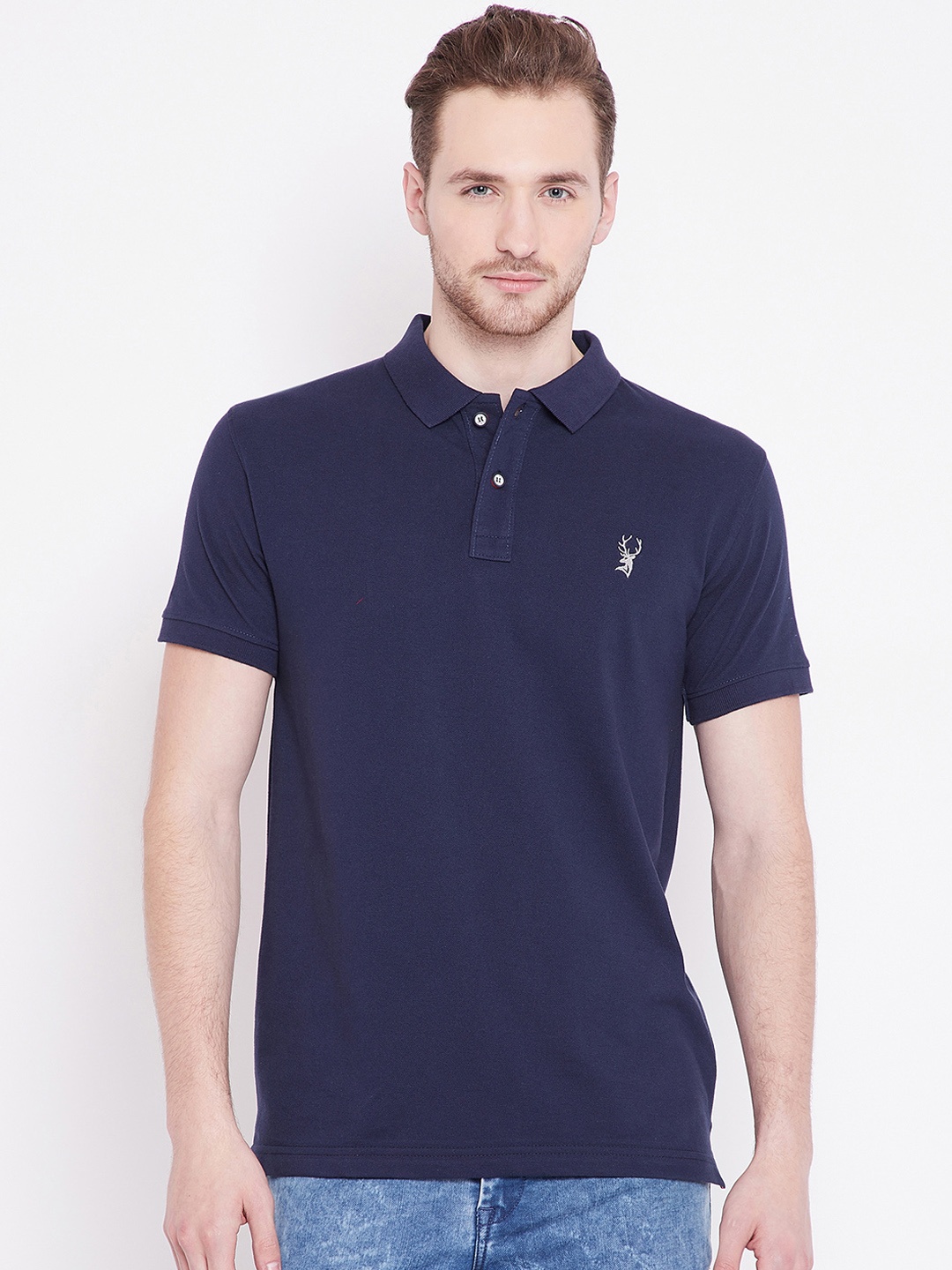 

PORTBLAIR Men Navy Blue Solid Polo Collar T-shirt