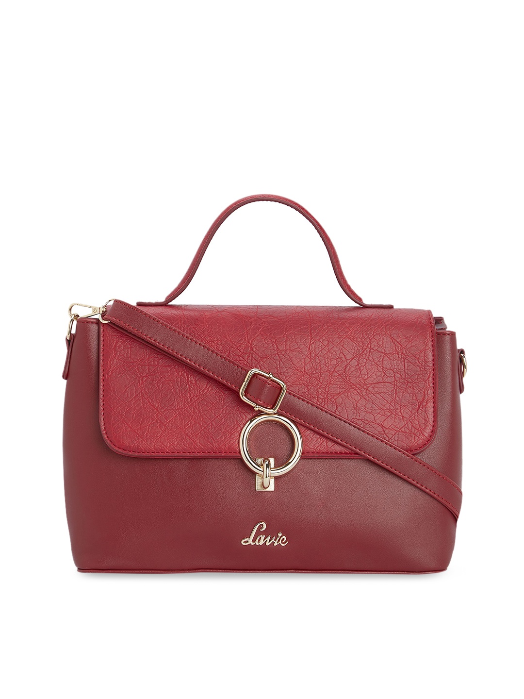 

Lavie Maroon Solid Pearl Flap Satchel