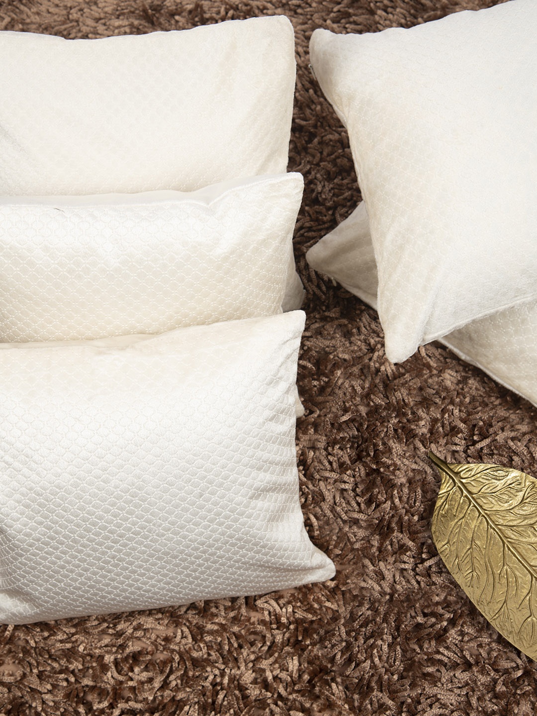 

HOUZZCODE Set of 5 Off-White Self Design Square Cushion Covers